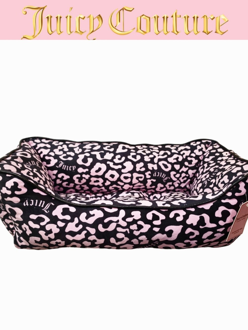 Juicy Couture Pink & Black Leopard Print Logo Velour Pet Bed Cuddler